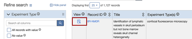 screenshot of the View details icon on a search result.