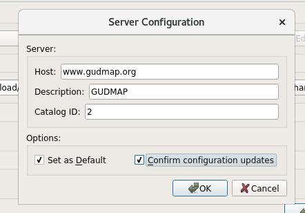 Server configuration window